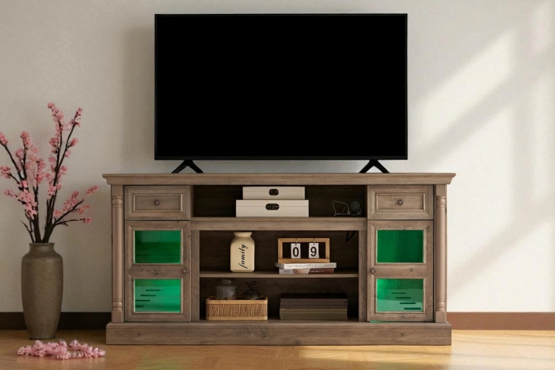 Picture of VANTO TV Stand with Charging Station and LED Lights (Wash Grey)