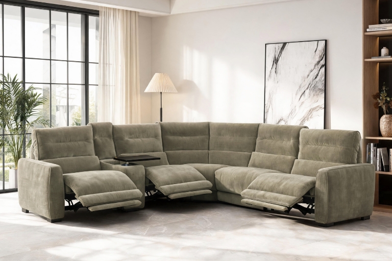 Picture of HIGHLAND Dual Motor Power Reclining Sectional Sofa with Storage Console & Swivel Tray Table & Bluetooth Speaker & USB, Type-C Ports - Water Resistant