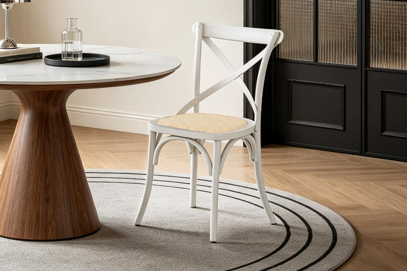 Picture of ALBION Solid Beech Wood Cross Back Dining Chair with Rattan Seat (White)
