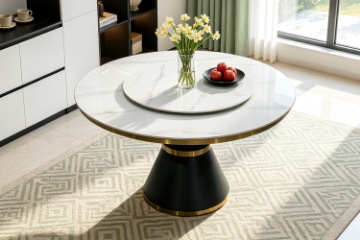 Picture of ORBIT 59" Round White Sintered Stone Dining Table with Lazy Susan