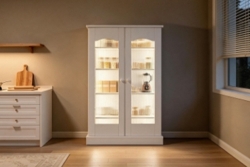 Picture of AVALON 2-Door Ribbed Glass Storage Cabinet with Motion Sensor Lights (23.5"x41")