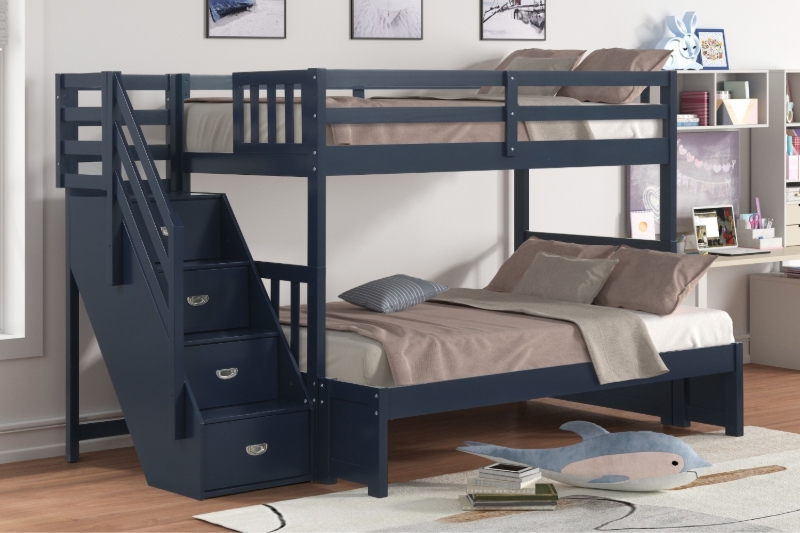 Picture of WILLY Twin-Double Bunk Bed with Storage Staircase (Blue)