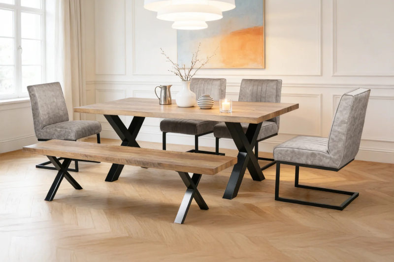 Picture of GALLOP 6PC Dining Set - 4 Dining Chairs (Without Arms) + 1 Bench + 1 Dining Table