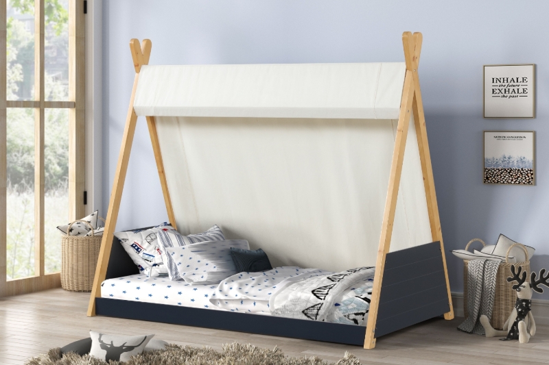 Picture of BRIAN Kids Tent Style Twin Bed (Dark Blue Frame with Canvas Canopy)