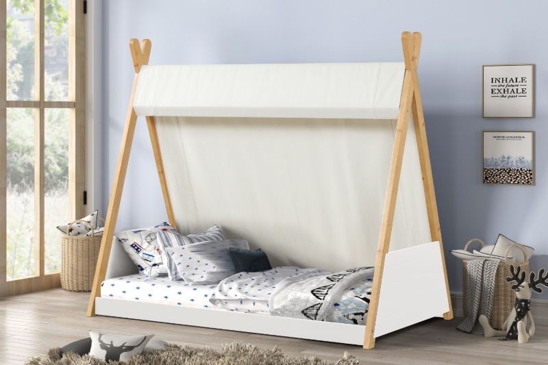 Picture of BRIAN Kids Tent Style Twin Bed (White Frame with Canvas Canopy)