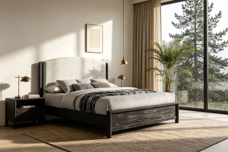 Picture of MONTEREY Solid Mindi Wood Veneer Bed Frame in Queen/Eastern King Size