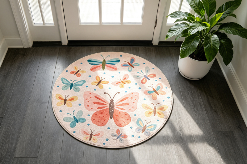 Picture of FABLE D39.5" Cartoon Washable Rug (Butterfly Printed)