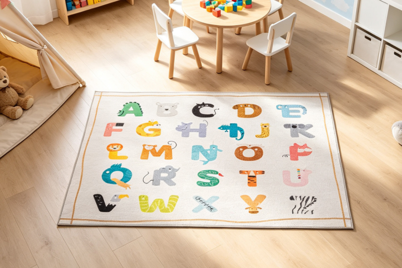 Picture of FABLE 59"x39.5" Cartoon Washable Rug (Alphabet Printed)