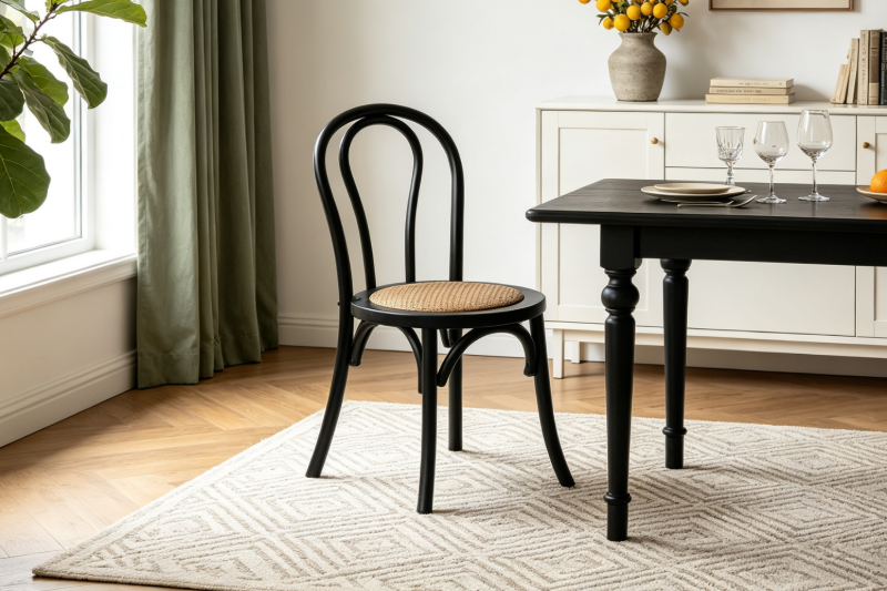 Picture of RAYMON Solid Beech Wood Dining Chair with Rattan Seat (Black)