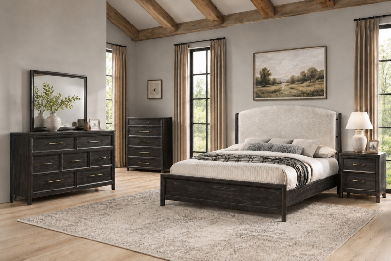 Picture of MONTEREY 3PC/4PC/5PC Solid Mindi Wood Veneer Bedroom Combo Set in Queen/Eastern King Size