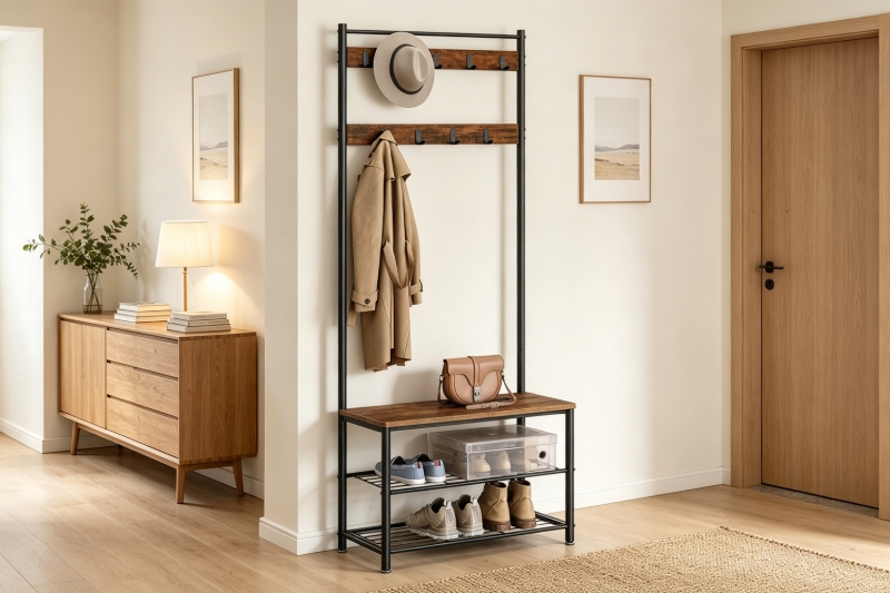 Picture of PIVOT Hall Tree with Shoe Bench, Coat Rack & Shelves (27.5"x13"x69")