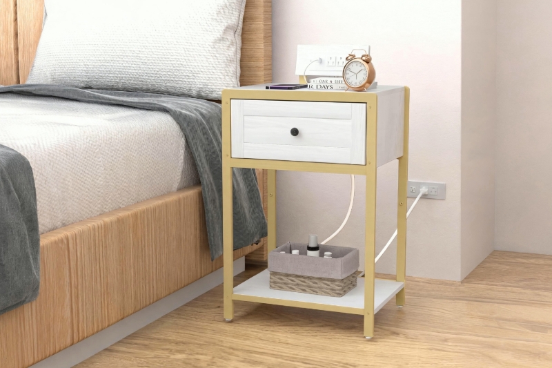 Picture of LATCH 1-Drawer 1-Shelf Side Table with Dual Power Outlets & USB Ports (White)