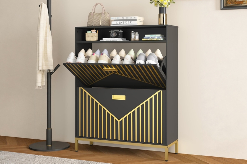 Picture of VANTRA 2 Flip Drawers Shoe Cabinet (Black)