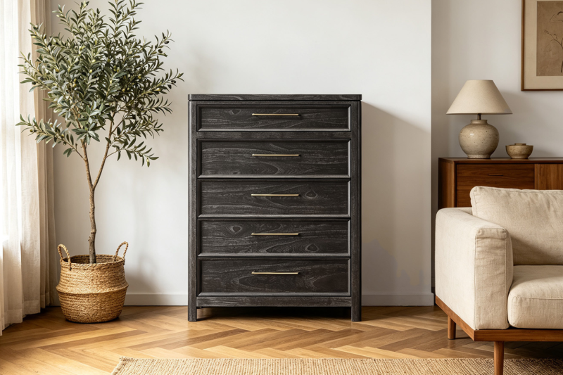 Picture of MONTEREY Solid Mindi Wood Veneer 5-Drawer Chest