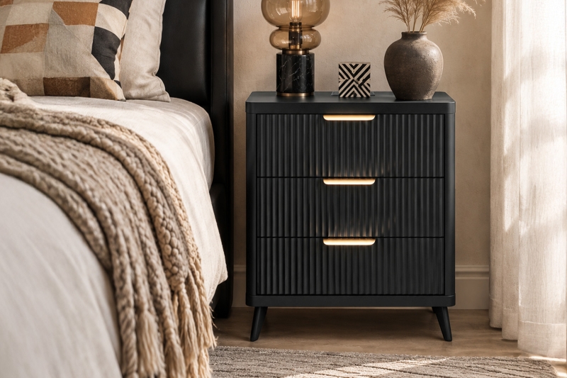 Picture of CALVEN 3-Drawer Nightstand with Dual Power Outlets & USB Ports (Dark)