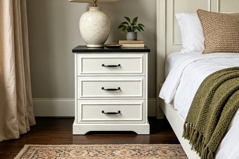Picture of MILVEN 3-Drawer Nightstand with Dual Power Outlets & USB (White & Espresso)