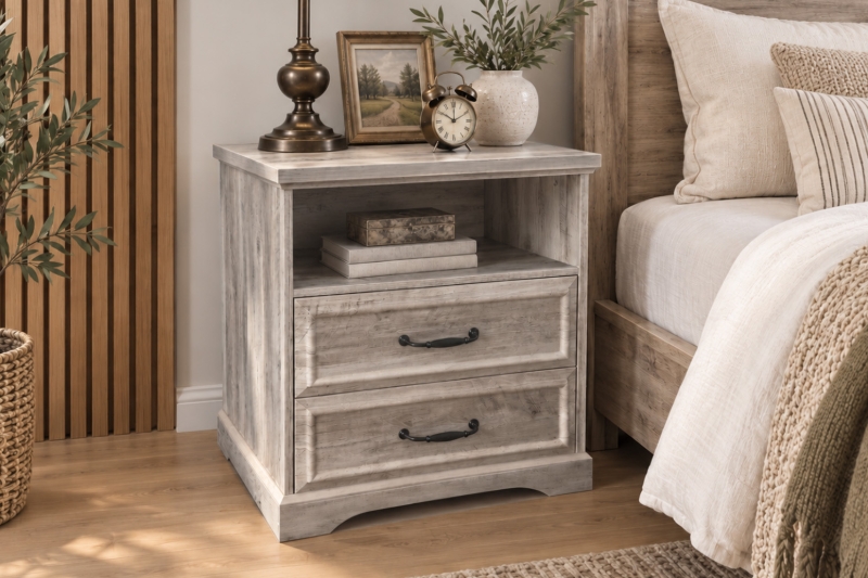 Picture of MILVEN 2-Drawer Nightstand with Dual Power Outlets & USB (Grey)