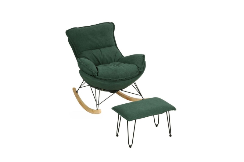 Picture of [FLOOR MODEL CLEARANCE] LOBSTER Fabric Rocking Chair with Footstool (Green)
