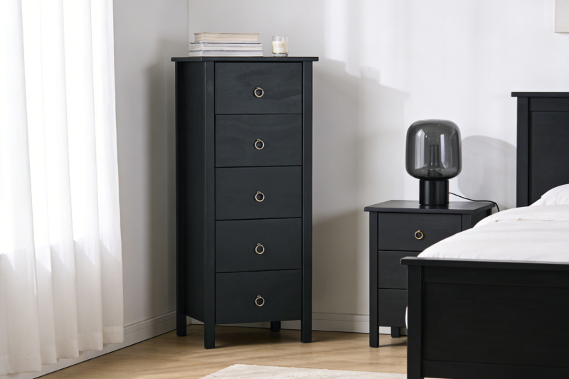 Picture of [FLOOR MODEL CLEARANCE] METRO Solid Pine 5 DRW Slimboy (Black)