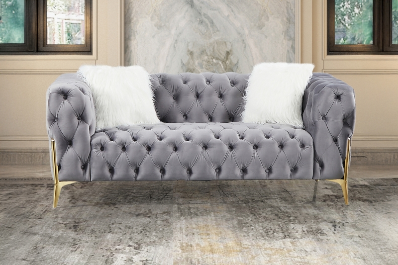 Picture of [FLOOR MODEL CLEARANCE] NORFOLK Velvet Button-Tufted 2-Seater Loveseat (Grey)