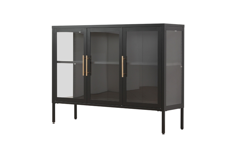Picture of [FLOOR MODEL CLEARANCE] STARK Steel Frame 35.5"x47" 3-Door Transparent Glass Display Cabinet (Black)