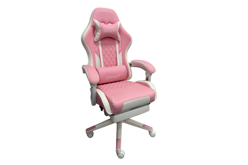 Picture of TURBO 360° Swivel Height-Adjustable Gaming Chair with Reclining Backrest, Lumbar Support & Footrest (Pink with Off White)