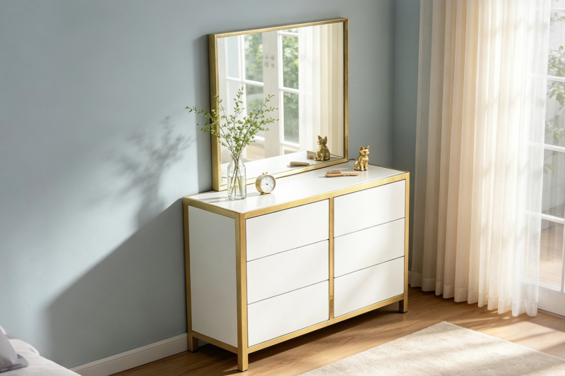 Picture of SKYVIEW 6-Drawer Steel Frame Dresser with Mirror (Gold)