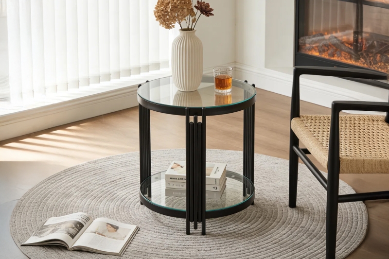 Picture of CAELO D19.5" Glass Top Coffee Table (Black)