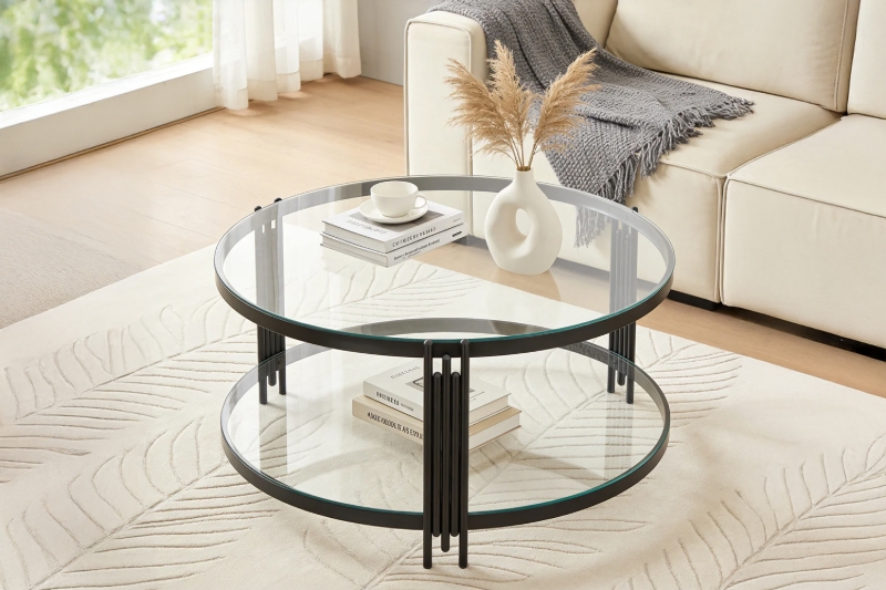 Picture of CAELO D36" Glass Top Coffee Table (Black)