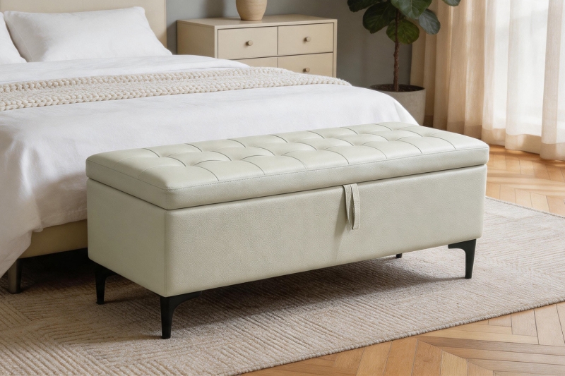 Picture of SORENA 43.5" Genuine Leather Bench with Storage (Beige)