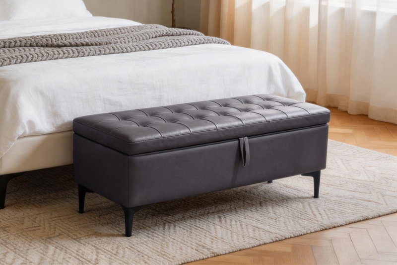 Picture of SORENA 43.5" Genuine Leather Bench with Storage (Dark Brown)