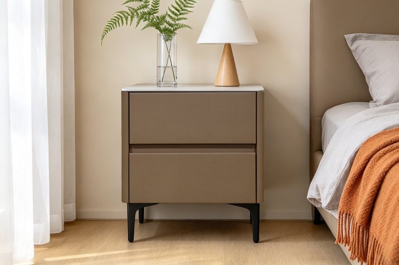 Picture of HALMON 2-Drawer Sintered Stone Top Nightstand (Brown)
