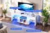 Picture of KYNOX 55" TV Stand with Power Outlets, Multi-Color LED Lights, Concealed Storage Cabinet & Adjustable Glass Shelves (White)
