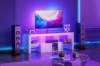 Picture of KYNOX 55" TV Stand with Power Outlets, Multi-Color LED Lights, Concealed Storage Cabinet & Adjustable Glass Shelves (White)