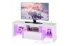 Picture of KYNOX 55" TV Stand with Power Outlets, Multi-Color LED Lights, Concealed Storage Cabinet & Adjustable Glass Shelves (White)