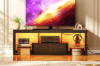 Picture of KYNOX 55" TV Stand with Power Outlets, Multi-Color LED Lights, Concealed Storage Cabinet & Adjustable Glass Shelves (Black)