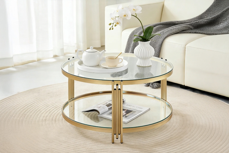 Picture of CAELO D31.5" Glass Top Coffee Table (Gold)