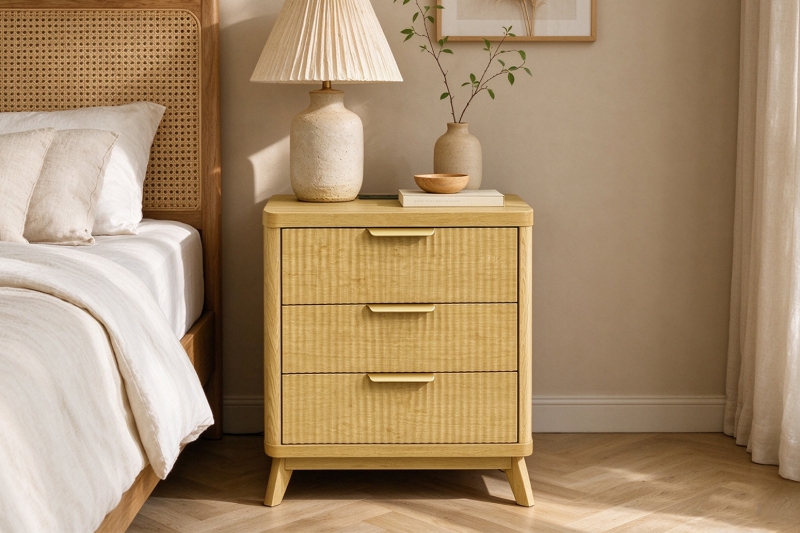 Picture of CALVEN 3-Drawer Nightstand with Dual Power Outlets & USB Ports (Oak)
