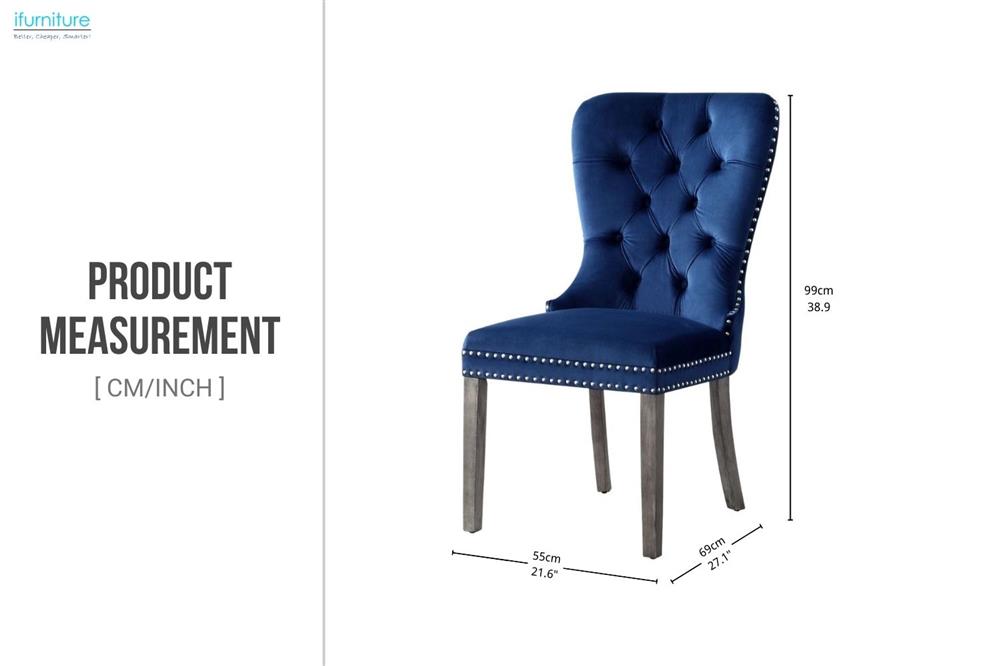 ERICA Button-Tufted Velvet Dining Chair (Navy Blue)-iFurniture-The