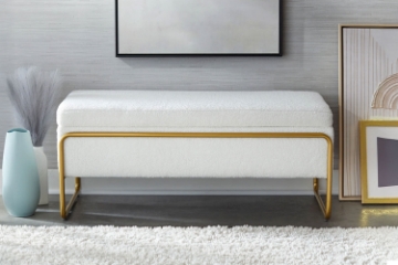 Picture of SEIDON Rectangular Storage Fabric Ottoman (White)